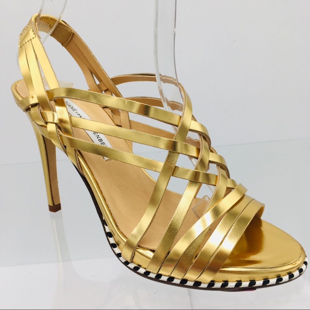 Diane Von Furstenberg Gold Leather Heel Sandals